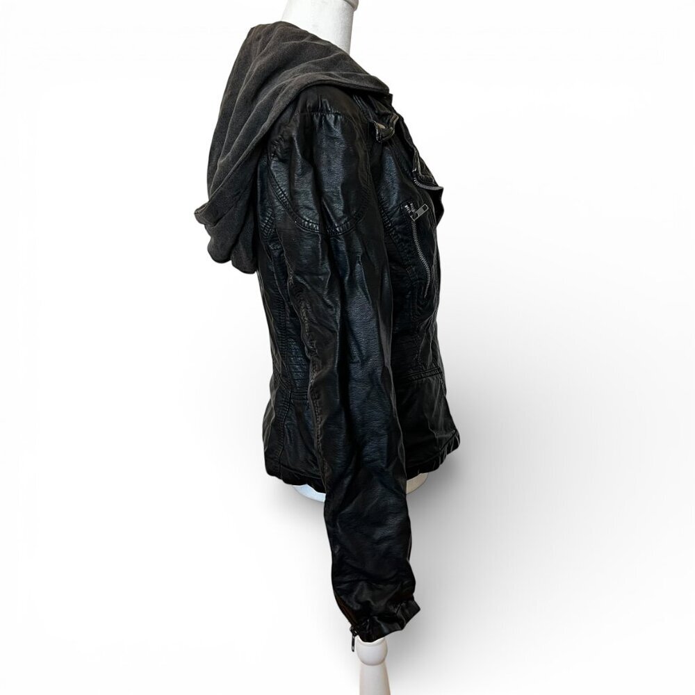 Free People Cleo Leather Moto Black Hooded Jacket Soft Grunge Hot Girl Elevated - Picture 2 of 14